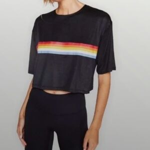 SPIRITUAL GANGSTER Retro Active Sessions Striped Cropped Tee SZ S
